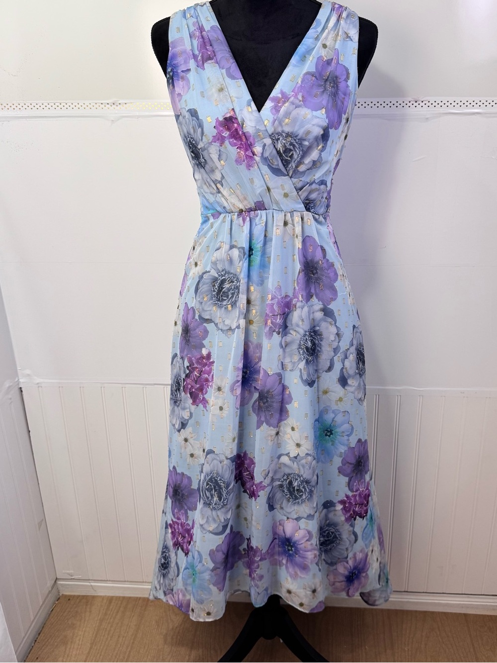 Jessica Howard 10P Floral High Low Maxi Dress Pockets Blue Purple Wedding Guest - Picture 2 of 8
